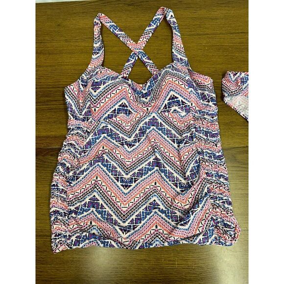 M Beach Bump By Motherhood Maternity Pink & Blue Chevron Tankini Swimsuit - Picture 3 of 9